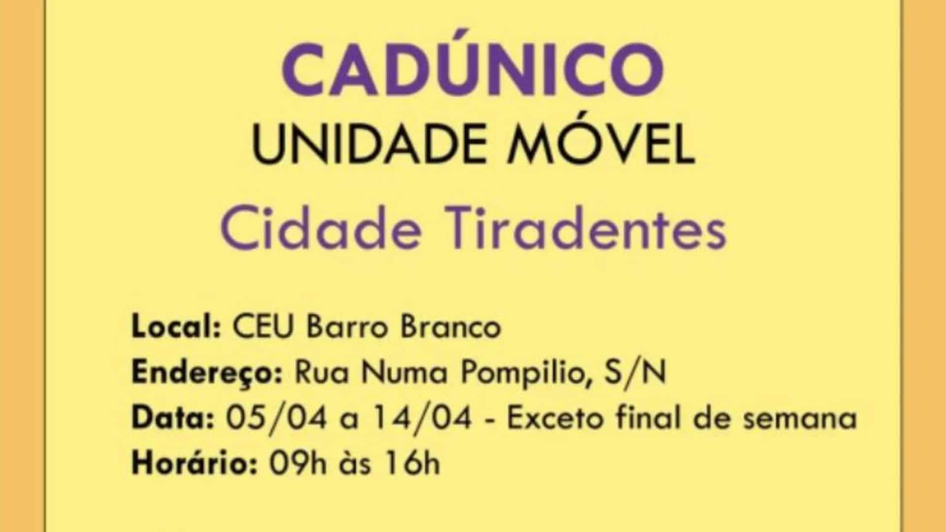 Cadúnico Unidade Móvel está na cidade Tira Dentes